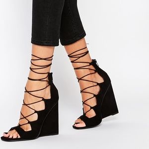 ISO ASOS Black Lace Up Wedge